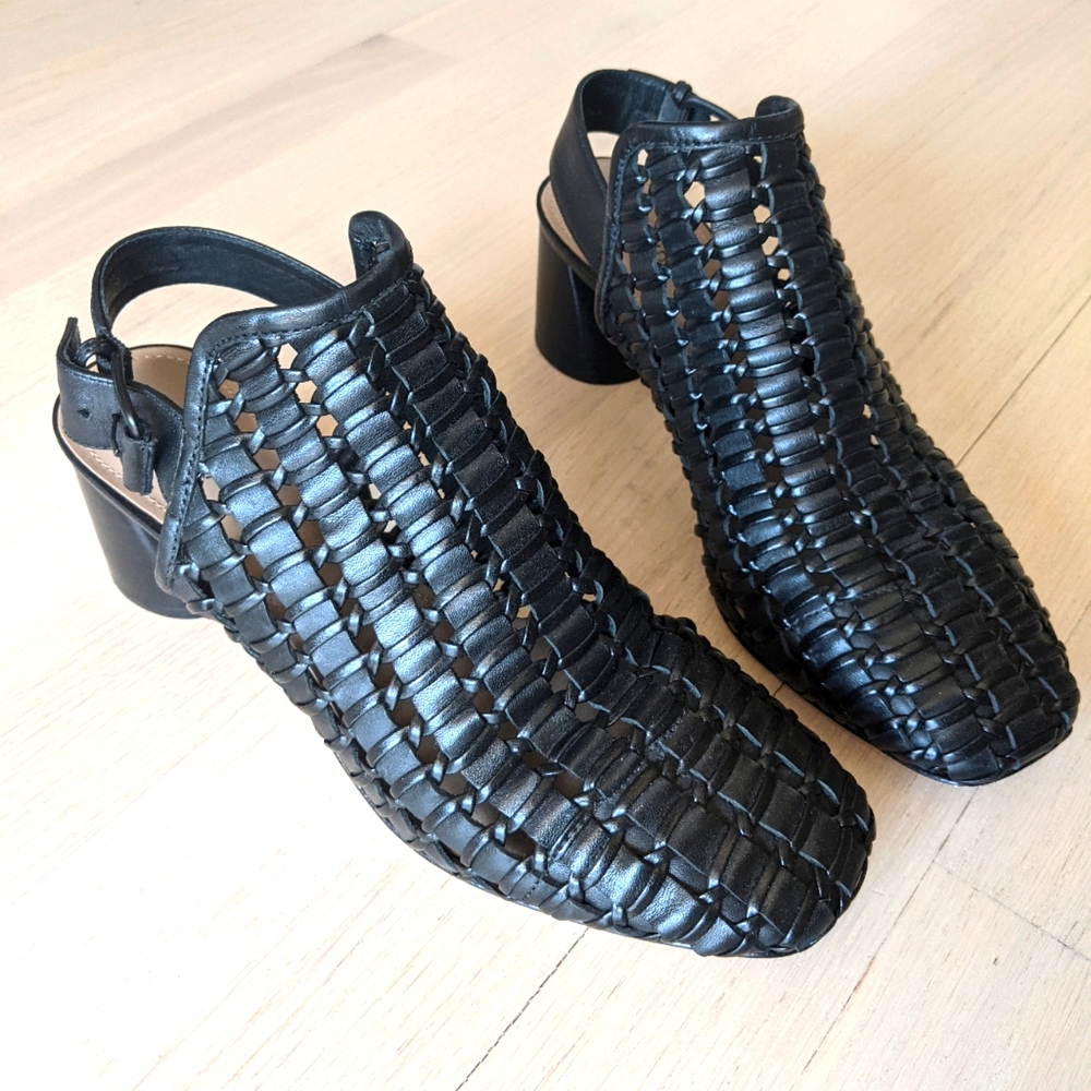 Donald Pliner Black Woven Leather Sling Back Womens Size 7.5